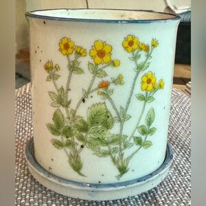 Floral Ceramic Planter with Saucer